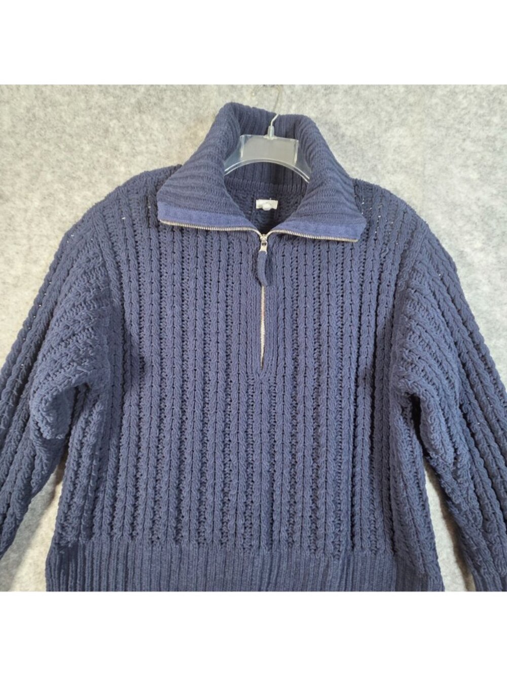Aerie Women's Cable Car Navy Chunky Cable Knit Quarter Zip Sweater L - Picture 3 of 9